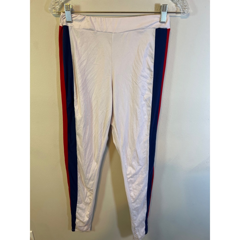 Say Anything Womens Leggings Red White and Blue Side Stripe No Size Tag